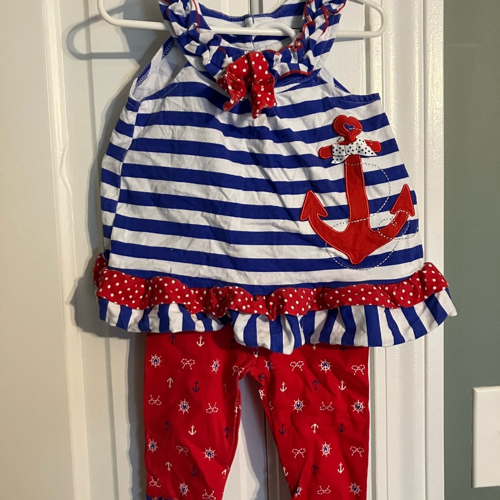 Striped Nautical Baby Outfit with Red Accents